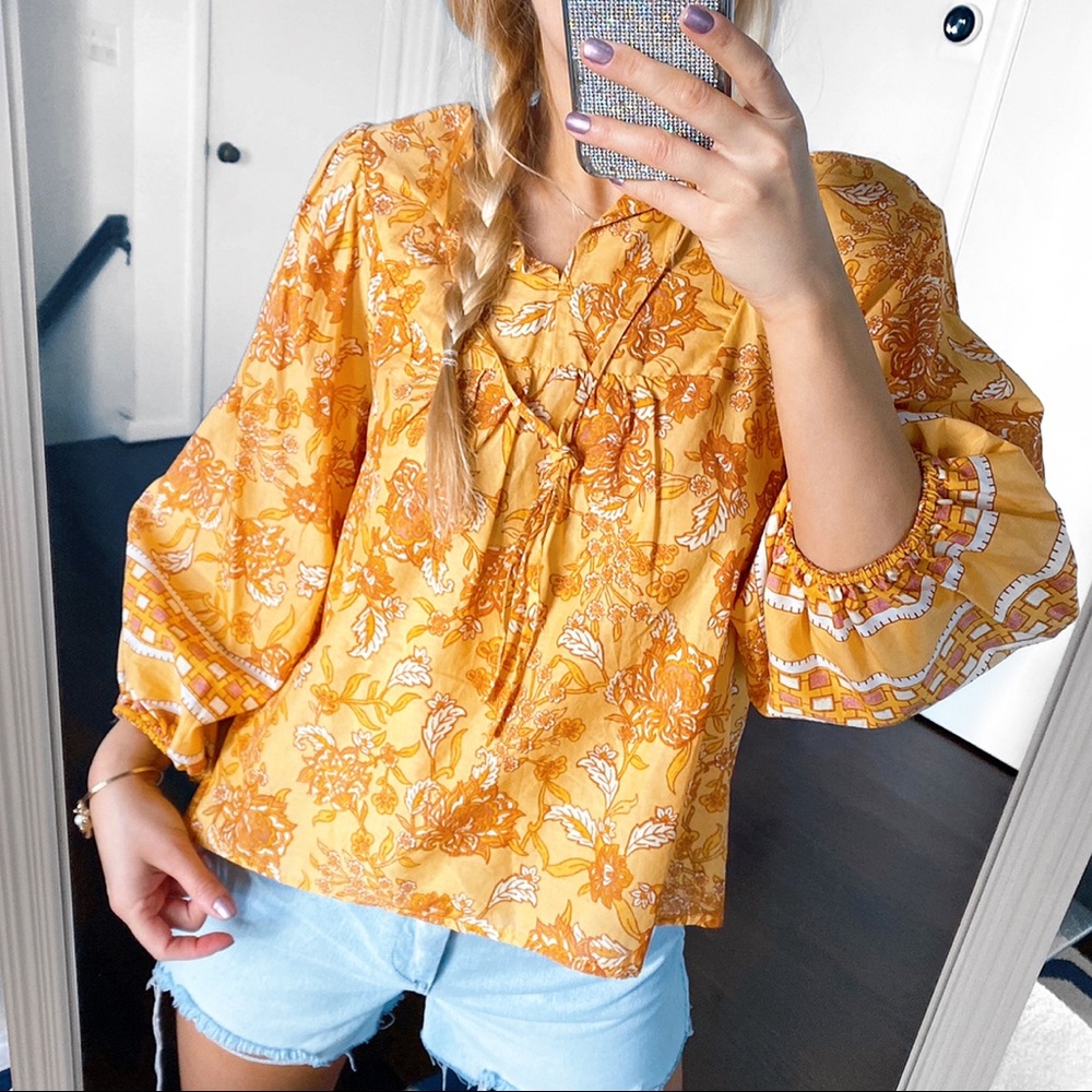 🌞 C&C CALIFORNIA BOHO FLORAL YELLOW ORANGE LOOSE TOP!